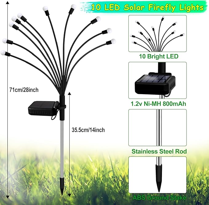 Kohlrabi Solar St Patricks Day Lights Outdoor, 4 Pack 40 LED Solar Green Firefly Lights Waterproof, Starburst Wind Swaying Light for Outside Yard Patio Planter Flower Bed Walkway Christmas Decoration