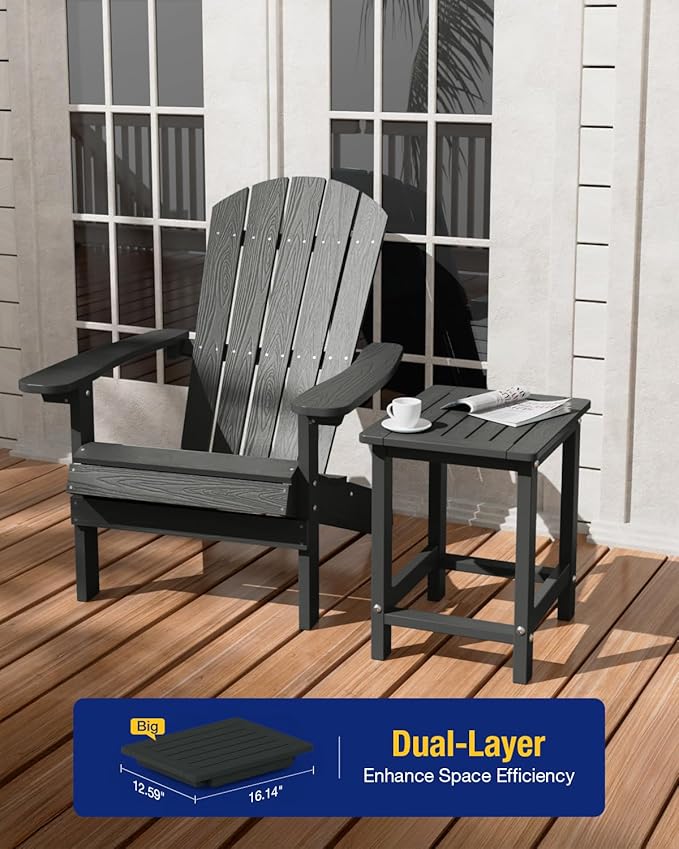 YEFU Outdoor Side Table for Patio: 16" HIPS Weather - Resistant Adirondack Tables Set of 2 - Small Square End Table for Backyard Living Room Bedroom - Indoor Outdoor Durable Table Dark Grey