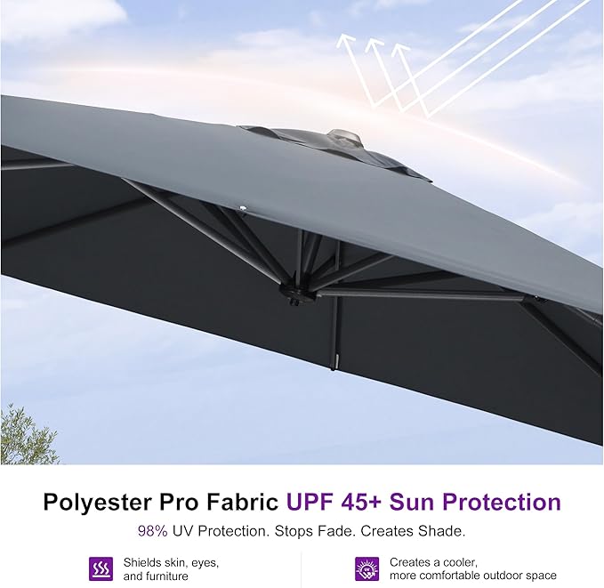 PURPLE LEAF 8 Feet Patio Umbrella Outdoor Cantilever Square Umbrella Aluminum Offset Umbrella with 360-degree Rotation for Garden Deck Pool Patio, Grey