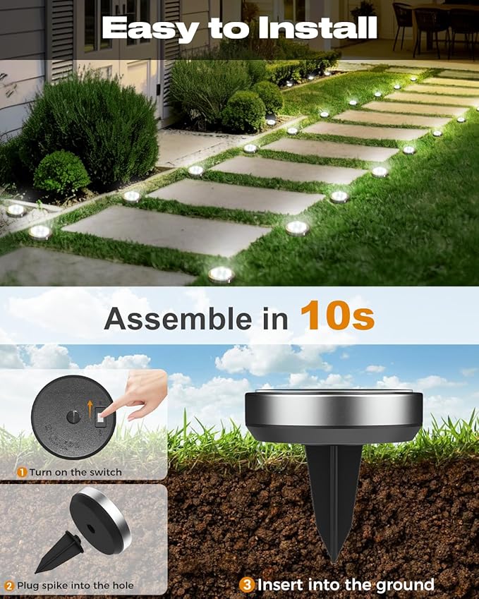 btfarm 2 Pack Solar Lights Outdoor, 8 LED Solar Ground Lights IP65 Waterproof Flat Solar Disc Light, Pathway Lights for Garden Lawn Patio Yard Path Landscape, Cool White