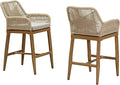 PURPLE LEAF Outdoor 24" Counter Height Bar Stools Chair Set of 2, All Weather Rattan and Aluminum Patio Bar Stool with Cushion for Indoor and Outdoor, Kitchen Island, Teak