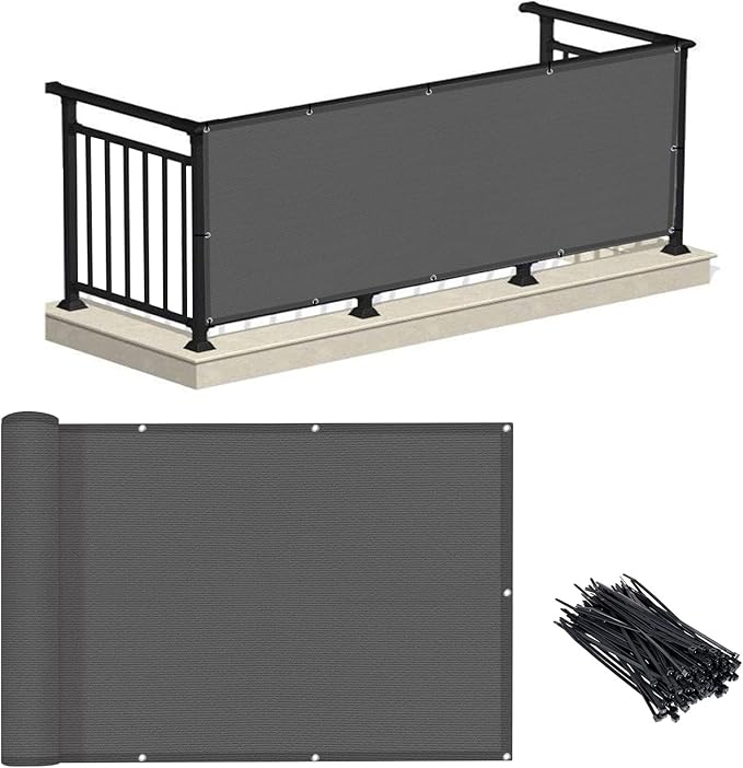 LOVE STORY Balcony Privacy Screen, 3'x11' Deck Shield Screen Fence Cover,UV Protection and Weather-Resistant,3 FT Height for Deck, Patio, Backyard, Outdoor Pool, Porch, Railing, Dark Grey