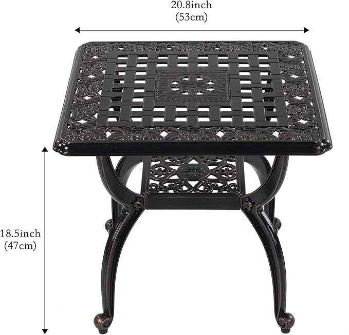 C/G Outdoor Side Tables,Cast Aluminum Patio End Tables,Anti-Rust Coffee Table for Garden Patio Lawn (Square-end Tables, Copper)