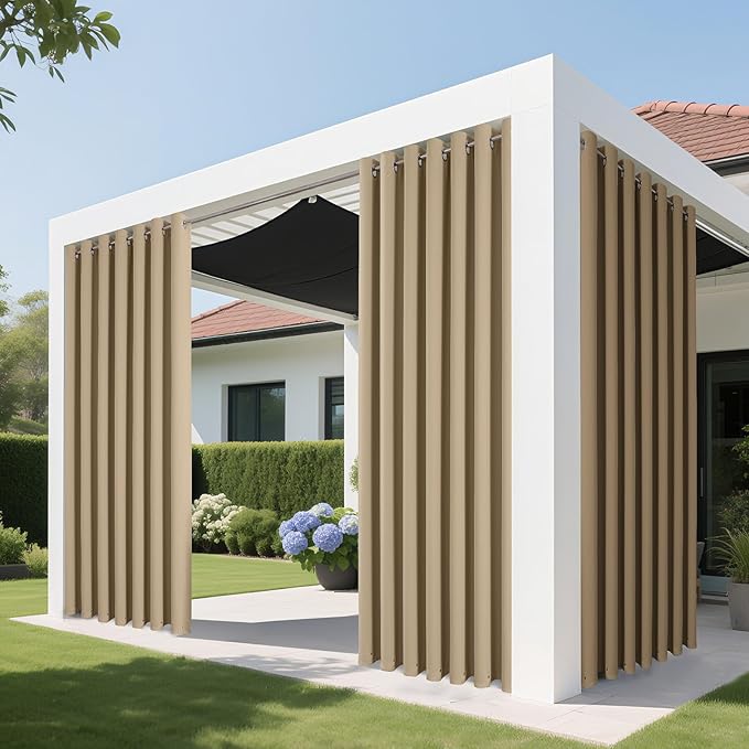 Joydeco Blackout Patio Sliding Door Curtains 84 Inches Long, Grommet Privacy Room Divider Curtains, Extra Wide Thermal Blackout Drapes for Bedroom Living Room (Light Beige, 80Wx84L, 1 Panel)