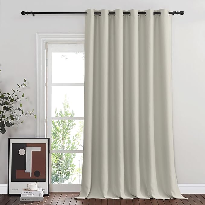 NICETOWN Blackout Patio Curtains 100 x 144 Inches Long for Sliding Door Extral Wide Blackout Curtain Panels Thermal Insulated Room Divider - Grommet Top, 100" W x 144" L, 1 Panel, Natural