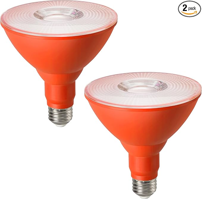 EDISHINE PAR38 Orange LED Flood Light Bulbs Outdoor, Dimmable LED Light Bulb, 18W(120W Equivalent), Outdoor Weatherproof Light Bulb, E26 Base, 2 Pack