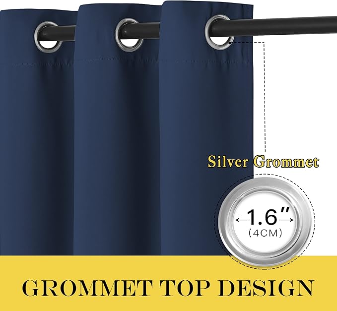 NICETOWN Blackout Navy Blue Curtains 120 inch Length - Window Treatment Energy Saving Thermal Insulated Room Darkening Solid Grommet Drapes for Living Room (1 Panel, 52 by 120-Inch)