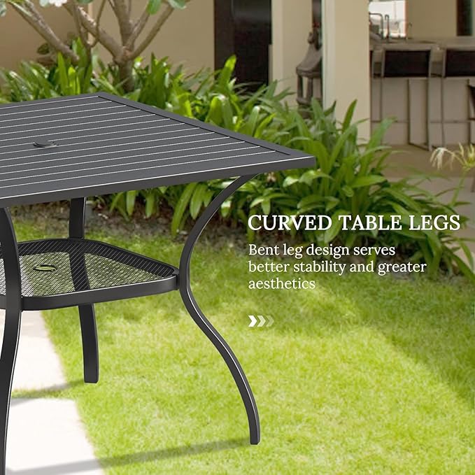 VICLLAX 5 Pieces Patio Dining Set, Outdoor Furniture Set Includes 1 Square Outdoor Table and 4 Stackable Patio Sling Chairs, Black Tabletop and Grey Fabric