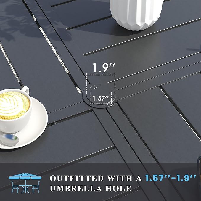 VICLLAX Patio Table and Chair Set of 10, All Weather Metal Round Outdoor Dining Furniture Set-59.9" Round Outdoor Table and Chairs, Black Tabletop
