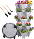 GameXcel Vertical Planter 5 Tier Stackable Planters Garden Planters Strawberry Herb Flower and Vegetable Planter Indoor Outdoor Gardening Pots with Removable Wheels and Tools - Gray