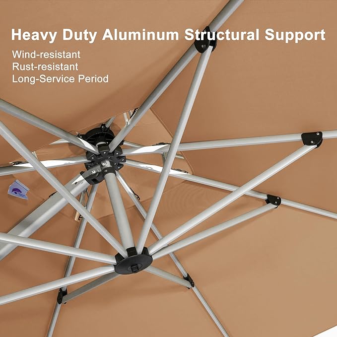PURPLE LEAF 9' X 11' Patio Umbrella Outdoor Rectangle Umbrella Large Cantilever Umbrella Windproof Offset Heavy Duty Sun for Garden Deck Pool Patio, Beige