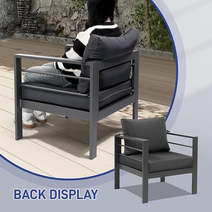 VINGLI 2-Piece Outdoor Patio Furniture Aluminum Love-seat and Coffee Table Set, Modern Patio Sofa Set (Gray)