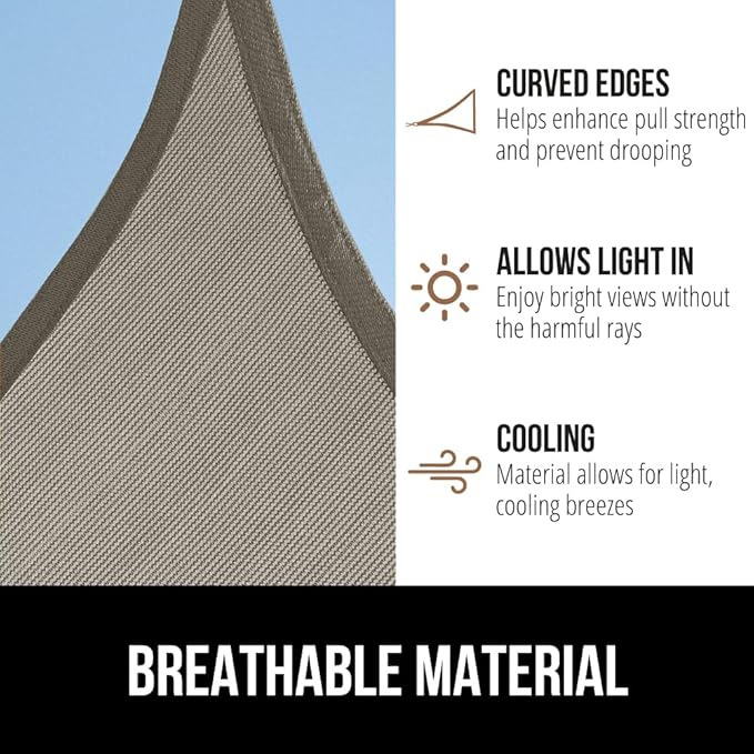 GORILLA GRIP Heavy Duty Sun Shade, UV Protection Fade Tear and Rust Resistant Rectangle Sunshade Canopy, Curved Edges Blocks Sunlight, Breathable Sail, Outdoor Patio, Lawn Garden 10x10 FT Gray
