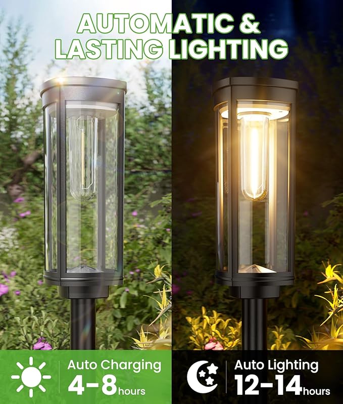 Solar Pathway Lights Outdoor, 4 Pack Bright Solar Powered Garden Lights Waterproof IP65, Long Lasting Outdoor Light for Yard Garden Walkway Landscape Lawn Patio