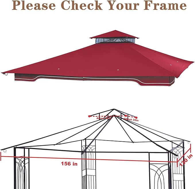 SCOCANOPY Replacement Gazebo Canopy for 10 x 12 Regency II Patio Gazebo Model L-GZ798PST,A101004104,A101004105,(Burgundy)