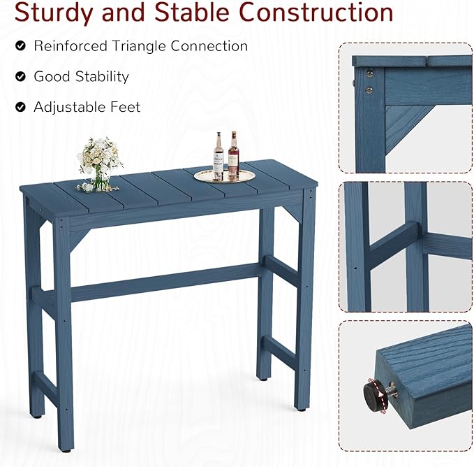 Stoog All-Weather Outdoor Bar Table, Patio Counter Height Bar Tables with Waterproof Top, Never Fade or Rot, for Balcony, Backyard, Porch, and Poolside, Blue