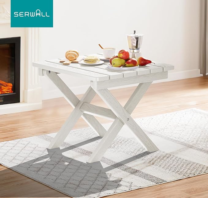 SERWALL Folding Outdoor Side Table Set of 6, Adirondack End Table, White