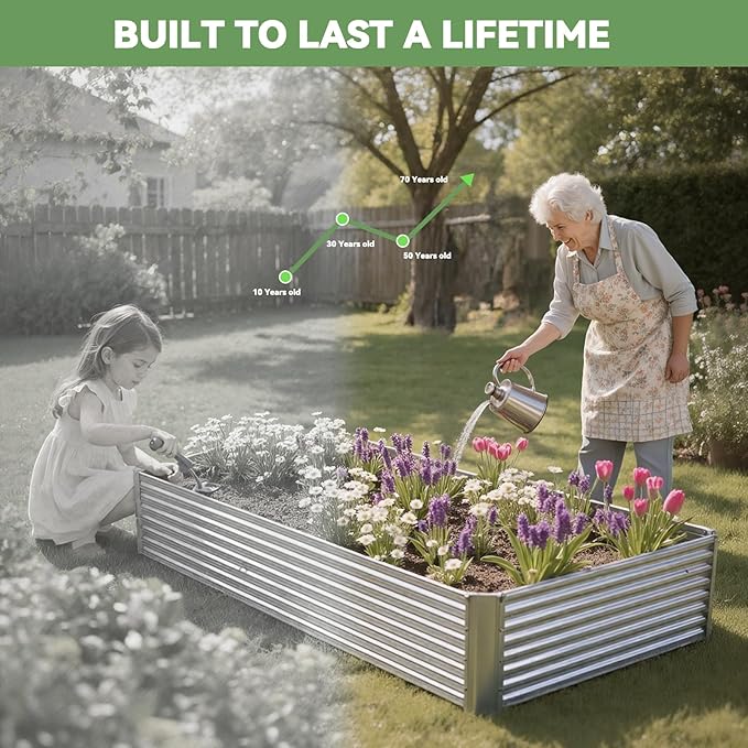 3 Pack 8x4FT Raised Beds for Gardening, Corrugated Galvanized Steel Raised Garden Bed, Outdoor Metal Above Ground Garden Bed for Vegetables and Flowers(Rectangular)