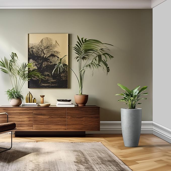 Kante 23.6" H Natural Concrete Finish Concrete Tall Planters Large Outdoor Indoor Decorative Plant Pots with Drainage Hole and Rubber Plug, Modern Tapered Style for Home and Garden