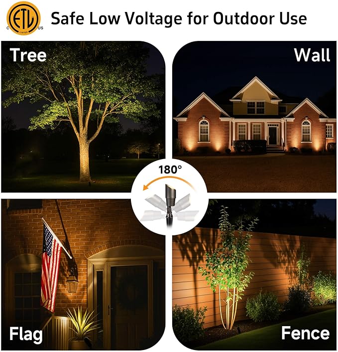 Gardenreet Landscape Spotlights Low Voltage - Brass Outdoor Uplight LED 12V, Wired Spot Lights IP65 Waterproof, Antique Bronze for Exterior Garden Yard Tree House with 5W 2700K Warm White MR16 Bulb