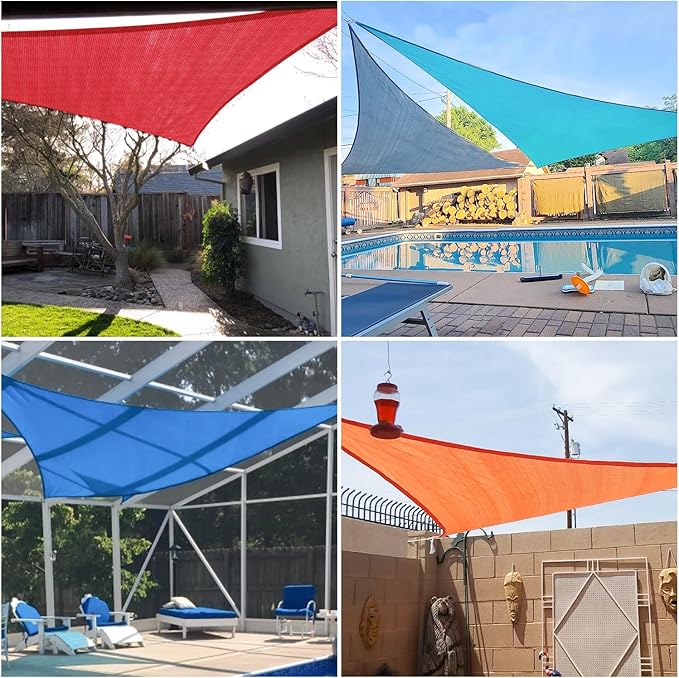 E&K Sunrise 7' x 7' x 7' Sun Shade Sail Triangle Canopy Shade Cover UV Block for Patio Backyard Garden Outdoor (Beige)