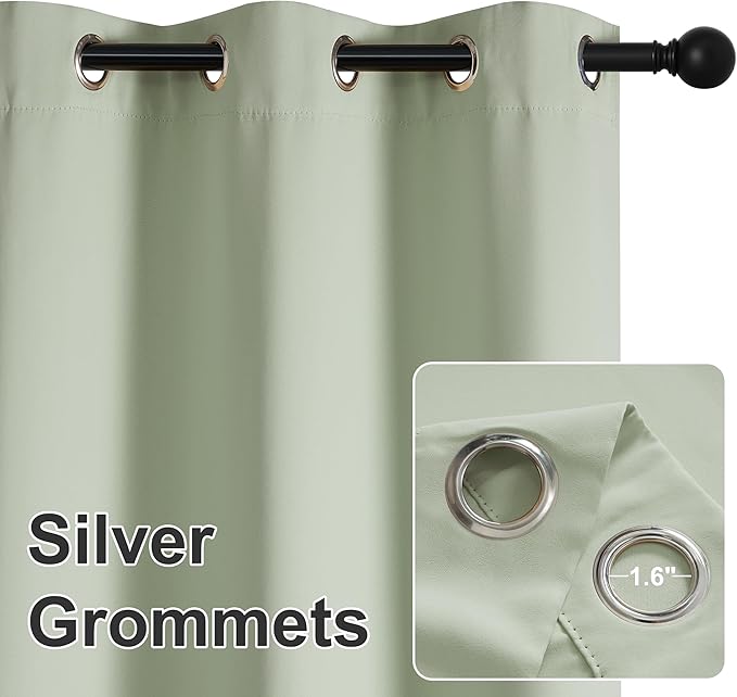 RYB HOME Outdoor Curtains for Patio Waterproof Block Sunlight Thermal Insulated Privacy Assured Thick Outside Curtains for Porch, Gazebo, Pergola, W52 x L95, Sage Green, 1 Panel