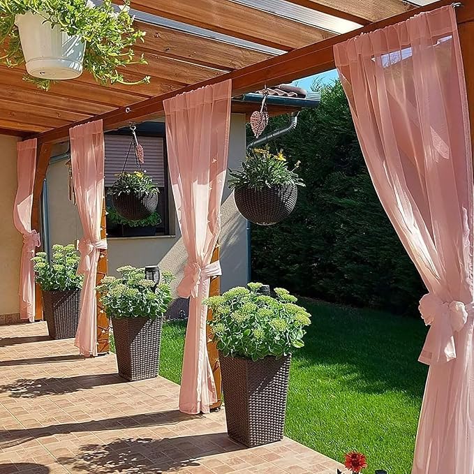 SpaceDresser Waterproof Outdoor Sheer Curtains for Patio - 2 Panels Rod Pocket Indoor Voile Sheer Curtain for Living Room,100W x 96L inch, Blush