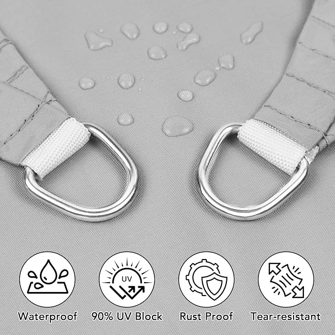 Artpuch Waterproof Sun Shade Sail, 8'x10' Light Grey Rectangular, UV Resistant Rain Canopy, Curved Edges Shade Cloth for Outdoor Patio, Deck, Yard (Customizable)