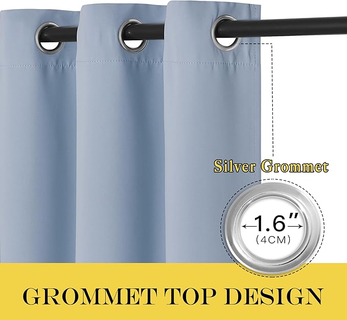 NICETOWN Room Darkening Short Curtain 54 inches Long for Living Room, Grommet Sound Reducing Thermal Insulated Curtains for Bedroom Nursery Window, 46W x 54L, 1 Piece, Vintage Blue