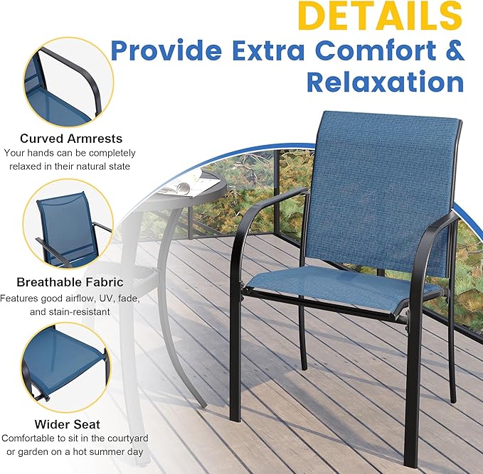 VICLLAX Patio Table and Chair Set of 4, All Weather Metal Round Outdoor Dining Furniture Set-40.6" Round Outdoor Table and Chairs, Black Tabletop