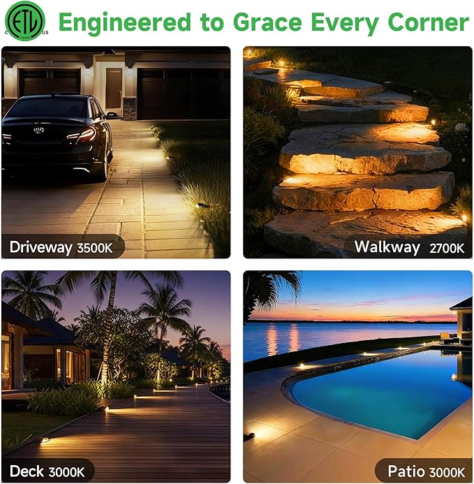 In Ground Well Lights 2700K - 12V Wired One Directional Inground Fixture, 5 Colors Ground Landscape Lighting, LED ORB Aluminum for Patio Sideway Pathway 3W 170LM 12 Pack