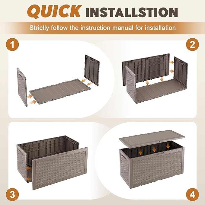 Outdoor Storage Box, Resin Deck Boxes Indoor and outdoor, Waterproof Storage Box Lockable Lid (Grey, 110 Gallon)