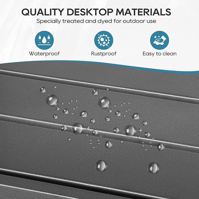 Outdoor Bar Table, Patio Console Pub Height Tables with Powder Coated Steel Frame, Weather Resistant Waterproof Top for Hot Tub, Balcony, Garden, Yard, Poolside (Grey, 47" Narrow Bar Table)