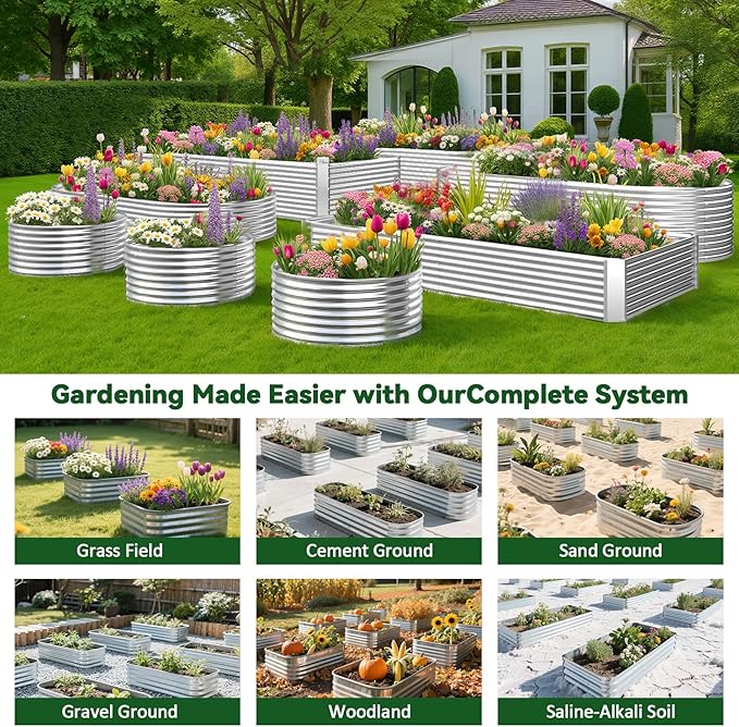 2 Pack Tall 8x3FT Raised Beds for Gardening, Corrugated Galvanized Steel Raised Garden Bed, Outdoor Metal Above Ground Garden Bed for Vegetables and Flowers(Rectangular)