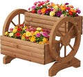 Wooden Wagon Planter Outdoor Flower Cart with Wheels Garden Planter, Decor Planter for Patio Balcony Decoration Succulent Flower Pot for Indoor Backyard Balcon Yard Decor planters (Brown)