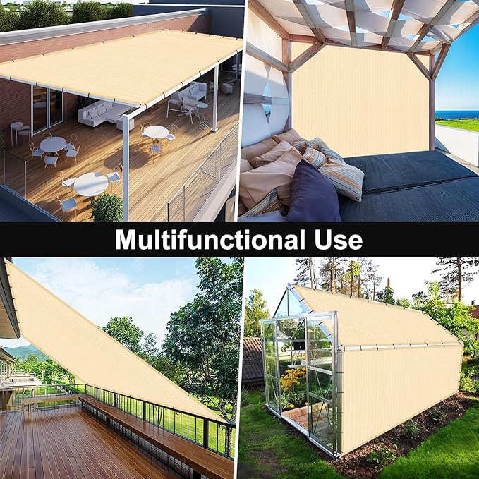 Artpuch 90% Sun Shade Cloth, 12 x 20 FT Pergola Shade Cover Canopy with Grommets, Sun Screen Fabric Tarp for Patio, Outdoor, Garden, Backyard, Wheat