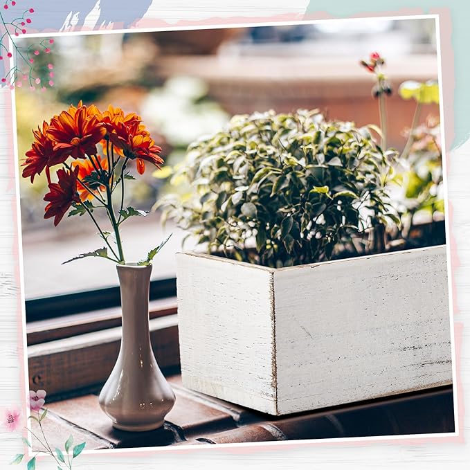 Dandat 5 Set Wood Boxes for Centerpieces 12x4 Inch Rectangle Wooden Planter Box Rustic Wooden Planters with Removable Plastic Liner Floral Foam Blocks for Christmas Wedding Home Garden Decor(White)