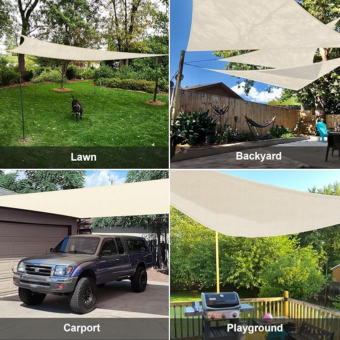 SUNLAX Sun Shade Sail 10' x 10' x 10' Butter Cream Triangle Canopy Sail Shade Cover UV Block Permeable Sunshade Outdoor for Patio Backyard (We Make Custom Size)