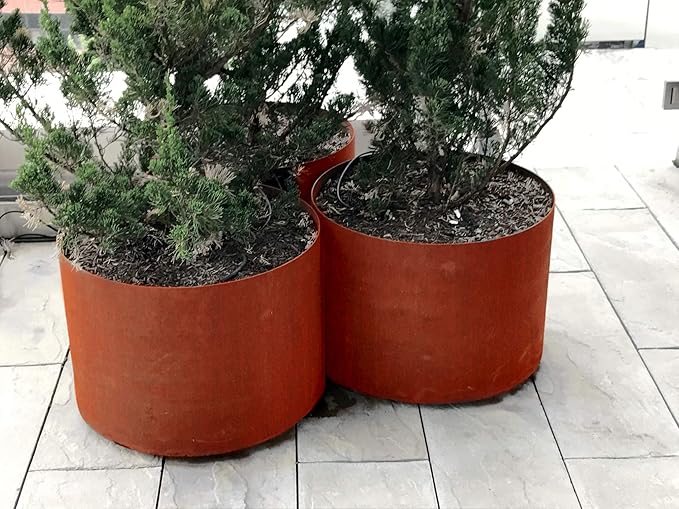 Plantercraft Large Round Planters for Outdoor Plants | 36x30 Inch Extra Large Corten Steel Planters for Front Porch & Patio | Modern Rustic Metal Planter