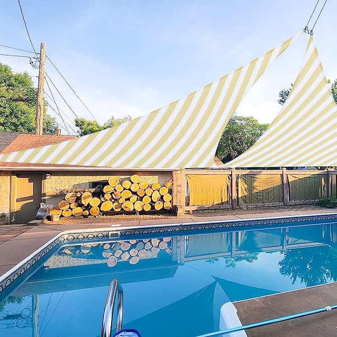 E&K Sunrise 6' x 6' x 6' Sun Shade Sail Triangle Canopy Shade Cover UV Block for Patio Backyard Garden Outdoor (Beige White Strip)