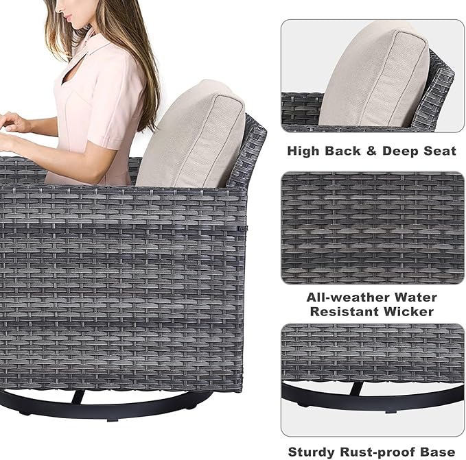 Belord 6 Piece Outdoor Furniture Patio Wicker Sofa Set, Oversize Outdoor Swivel Rocker Chairs with Rattan Ottomans, Conversation Sets Patio Furniture Come with Removable Washable Cushion