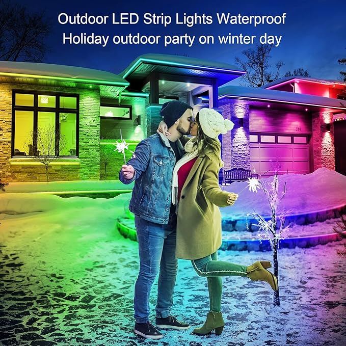 AILBTON 400FT Outdoor LED Strip Lights Waterproof,IP68 Outside Led Light Strips Waterproof with Bluetooth App Remote Control,Music Sync RGB Exterior Led Rope Lights,for Balcony,Deck,Roof,Garden,Pool