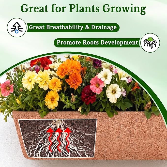 Halatool 2 Pack 24 Inch Window Box Liners, Pre-Formed Coco Fiber Replacement Liner, Natural Coconut Coir Planter Liners for Wall Hanging Basket, Flower Pot, Fence and Railing