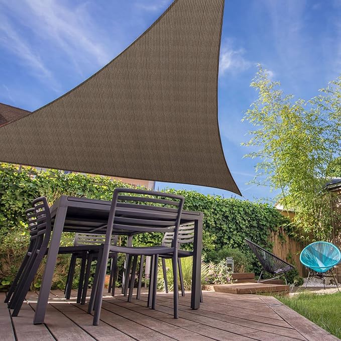 E&K Sunrise 17' x 17' x 17' Sun Shade Sail Triangle Canopy Shade Cover UV Block for Patio Backyard Garden Outdoor (Brown)
