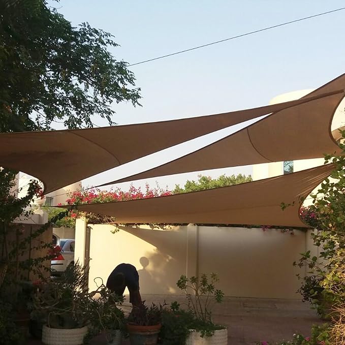 E&K Sunrise 9' x 9' x 9' Sun Shade Sail Triangle Canopy Shade Cover UV Block for Patio Backyard Garden Outdoor (Brown)