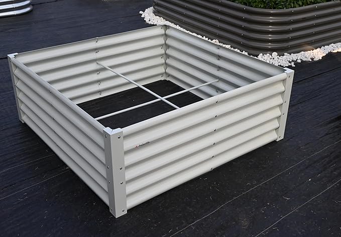 A ANLEOLIFE Set of 12 18 Inch Tall Raised Garden Beds Kit, L-Shaped, Square & Rectangular Metal Planters for Flexible Backyard Layouts, Antique White