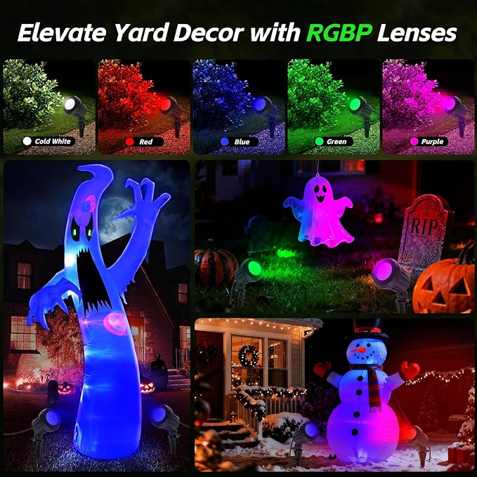 Spotlight Outdoor – 120V Plug-In, 6500K Cool White LED Landscape Lighting with RGB Purple 4 Color Lenses for Yard, Garden, Lawn & Tree Decor on Holidays&Everyday, IP67 Waterproof (2 Pack,Green)