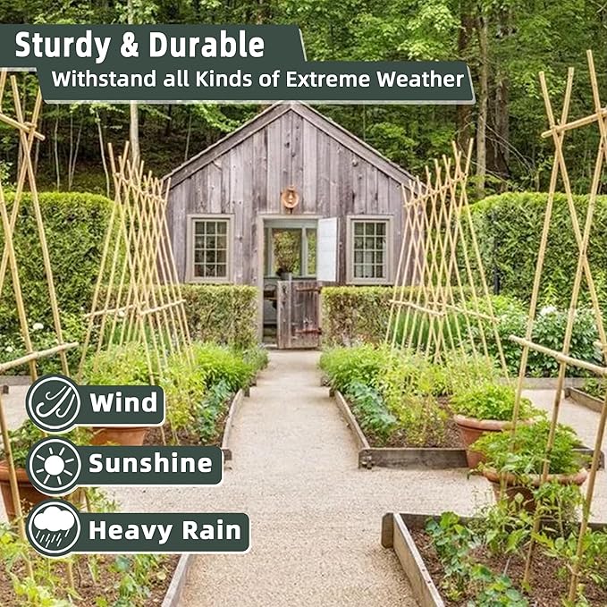 50Pcs / 16 inch Bamboo Plant Stakes for Indoor Outdoor Plants, Garden Plant Support Sticks, Poles for Tomato Vegetables Beans Trees Potted Climbing Plants(0.32'')