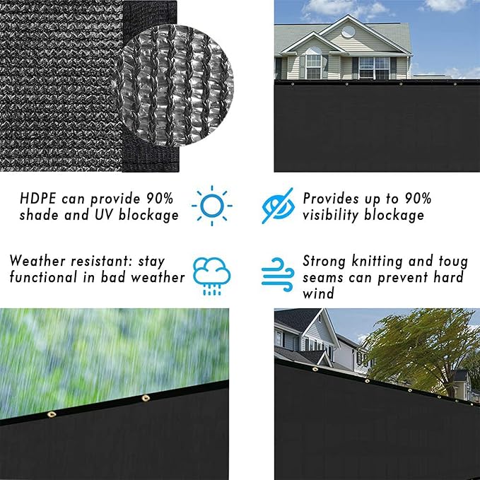 UPGRADE Privacy Fence Screen 8'x8' Black Outdoor 90% Visibility Blockage 170 GSM Mesh Shade Cover Panels for Backyard,Balcony,Home Decoration with Zip Ties,Customized Avaliable
