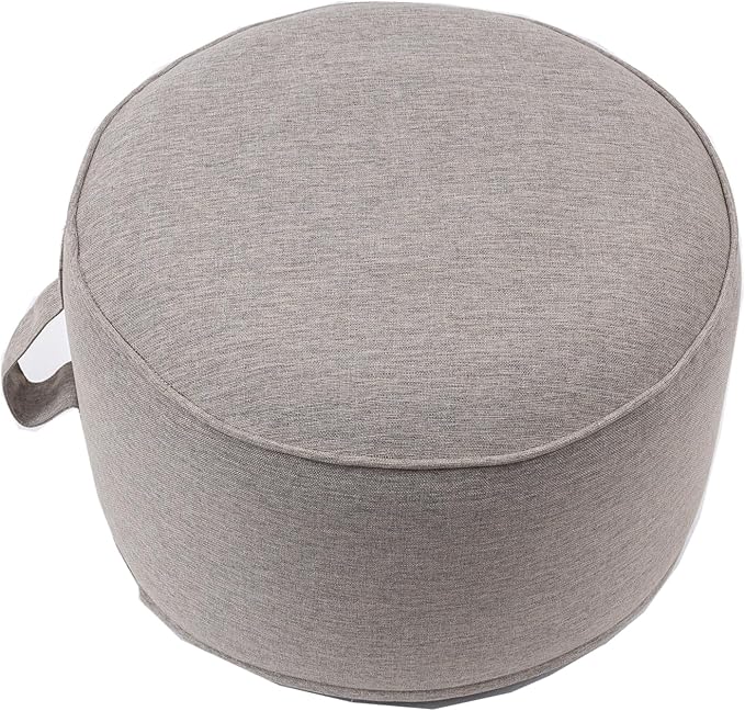 QILLOWAY Indoor/Outdoor Inflatable Stool,Round Ottoman,All Weather Foot Rest for Camping or Home,All Tan/Grey
